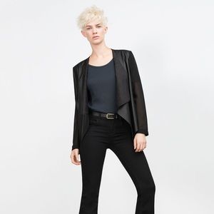 Zara Black Vegan Leather Waterfall Jacket …